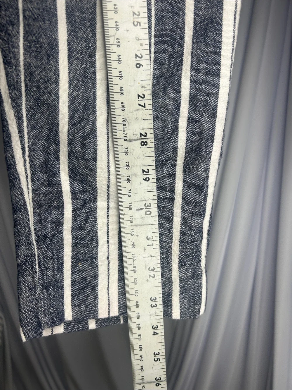 Banana Republic Navy & White Striped Straight-Leg Pants linen blend